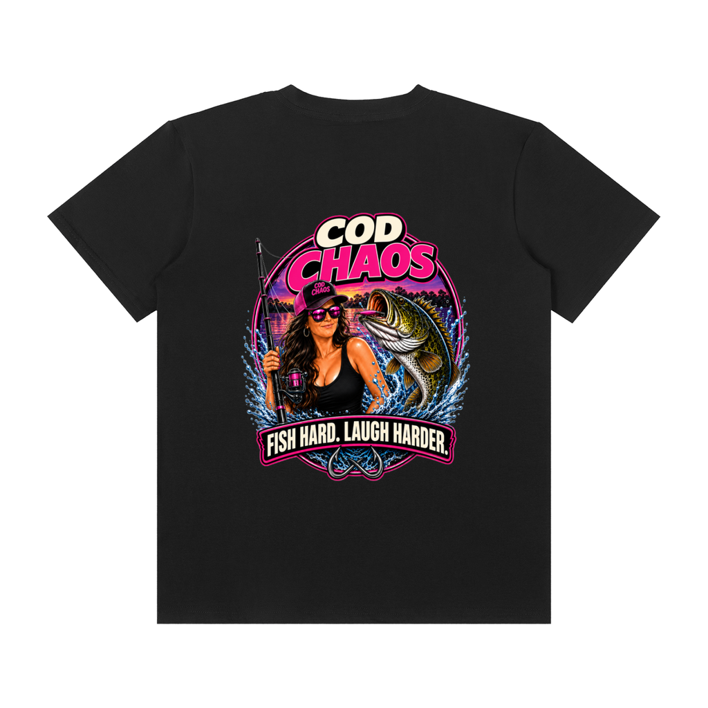 Womens COD CHAOS FISH HARD, LAUGH HARDER