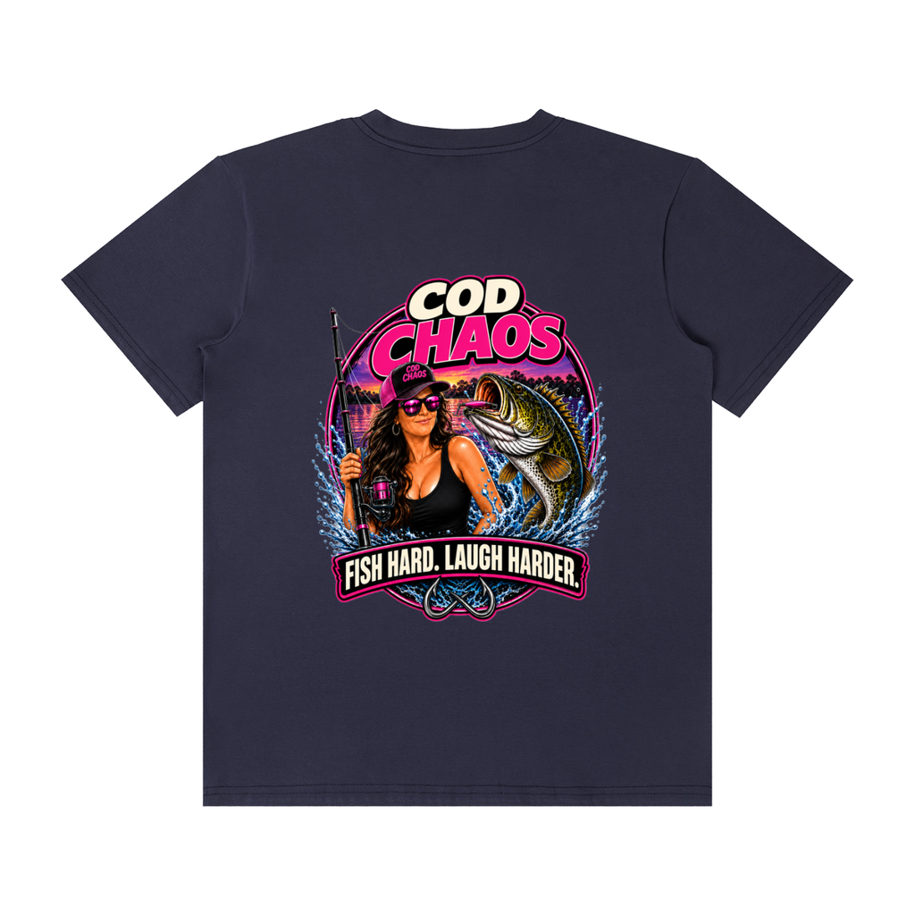 Womens COD CHAOS FISH HARD, LAUGH HARDER