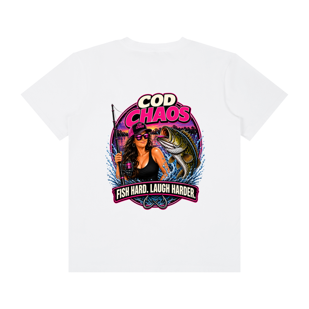 Womens COD CHAOS FISH HARD, LAUGH HARDER